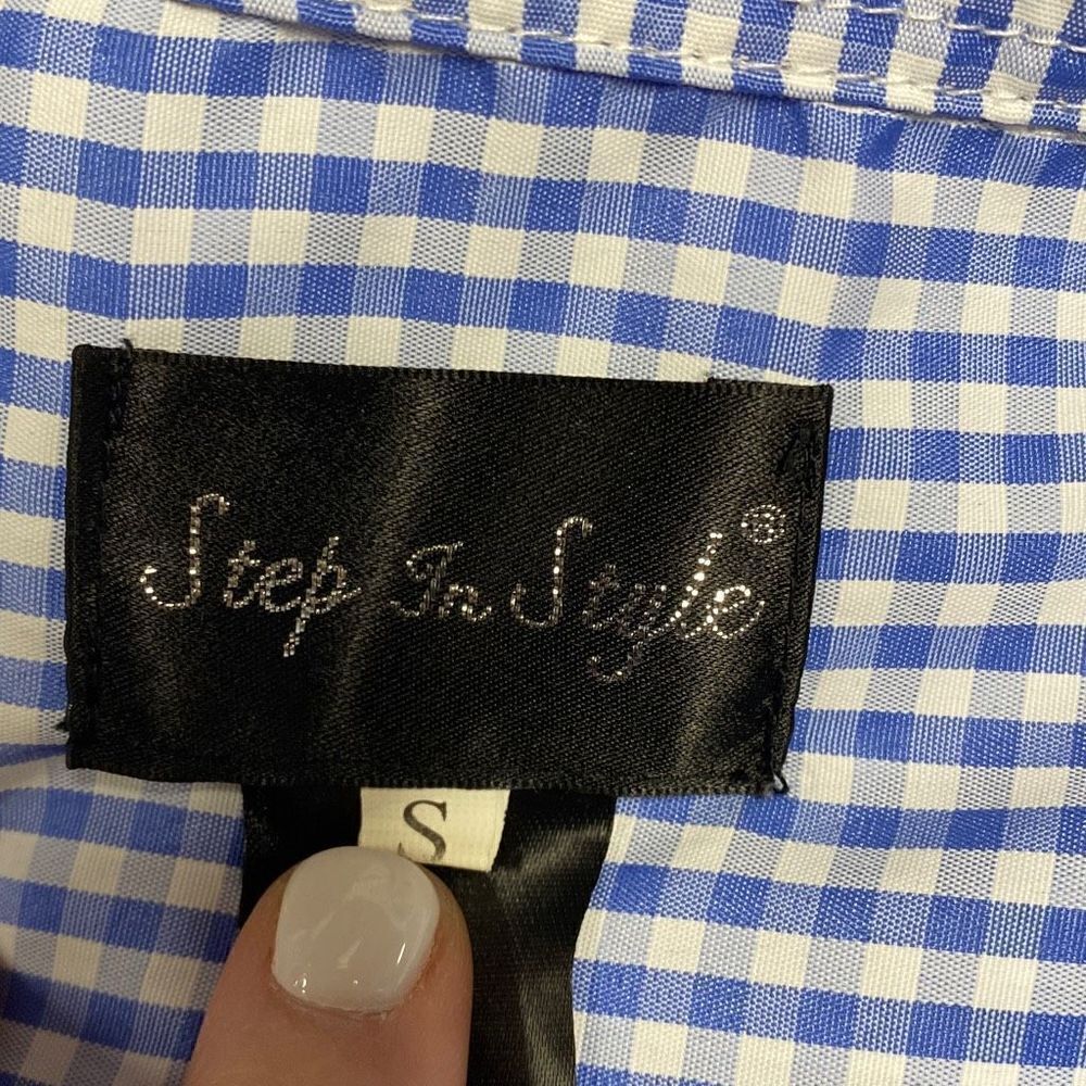 Blue Gingham Check Button Down Batwing Tunic Dres… - image 5